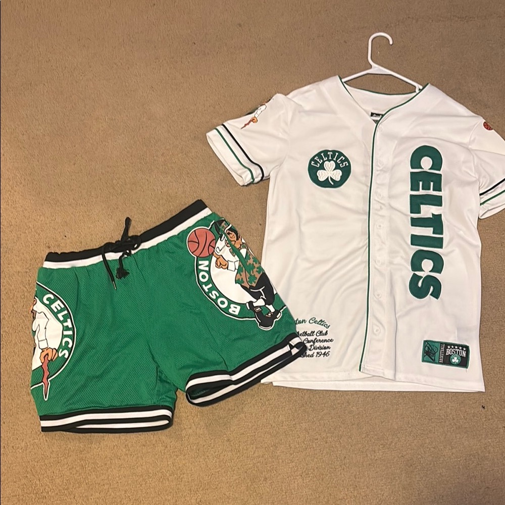 Celtics Kids Shirt & Shorts Set - White and Green